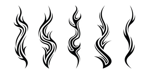 Silhouette Fire flames. Old school tattoo neo-tribal style or silhouette flame for cars. set vector icons. Fire sign. Fire flame icon isolated on white background. Vector illustration