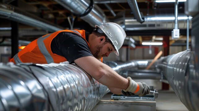 Ductwork being installed as part of HVAC setup
