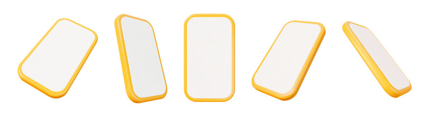 3d set of yellow phone icon in different angles. Smartphone with blank display. Stock vector illustration on isolated background. © Игорь Жуков