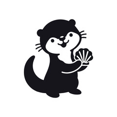 Otter silhouette vector mamal wild  animal black  and white sketch.