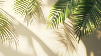 Obraz premium Minimalistic nature design with sunlight casting shadows of tropical palm leaves on a light wall background