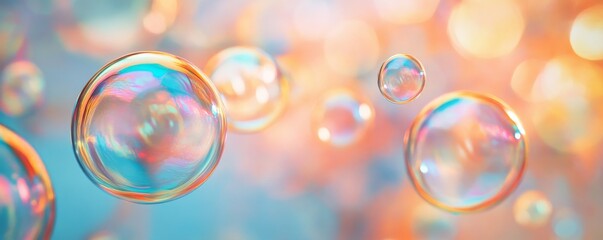 Colorful soap bubbles floating in the air