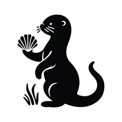 Otter silhouette vector mamal wild  animal black  and white sketch.