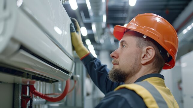 HVAC worker carrying out repair on unit