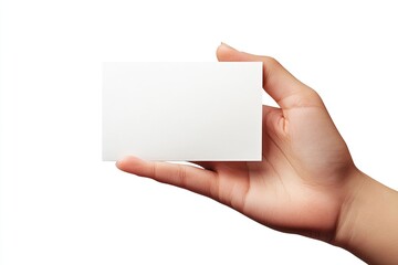 Obraz premium Blank card holding hand isolated on white background\