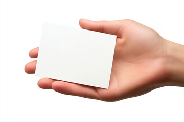 Obraz premium Blank card holding hand isolated on white background \