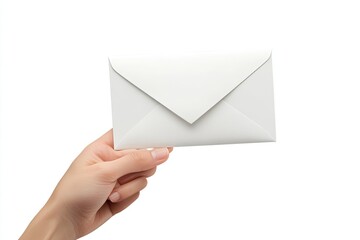 Fototapeta premium Blank envelope holding hand isolated on white background