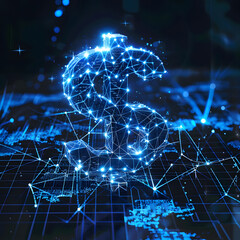 Fototapeta premium Digital blue dollar $ icon with binary code, ai in financial management platforms, investment recommendation algorithms, budgeting tools, and personalized wealth management strategies, design
