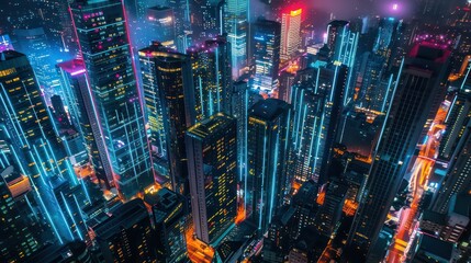 Neon Cityscape - A Nighttime View of Hong Kong's Skyline