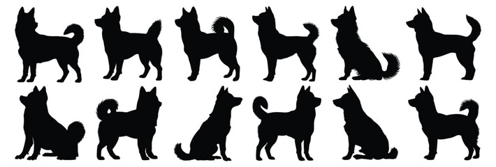 Dog silhouettes set, pack of vector silhouette design, isolated background