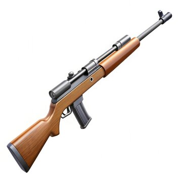 recommend clip art: Cartoon depiction of a rifle with wooden stock against a white background. Generative AI