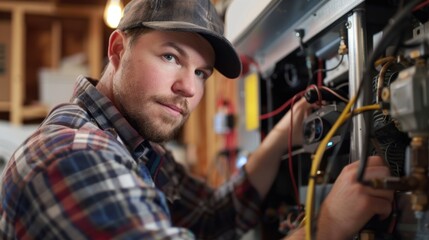 Technician servicing residential HVAC system