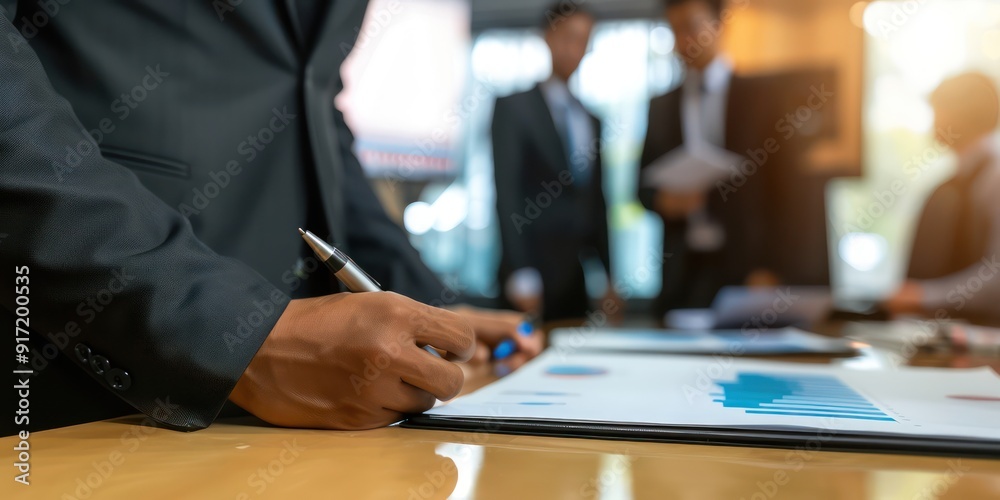 Wall mural close-up of a businessman signing a document