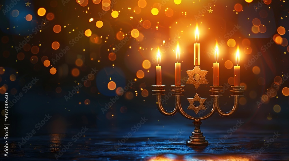 Wall mural Menorah with Glowing Candles and Star of David