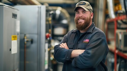 HVAC tech in uniform with company logo