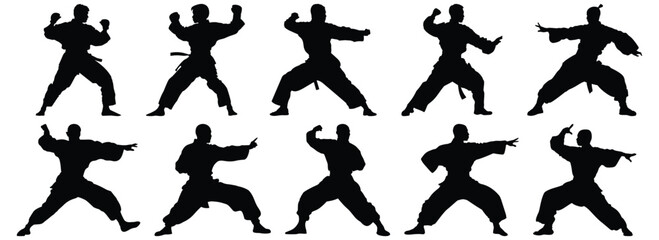 Fighter silhouette set vector design big pack of combat illustration and icon