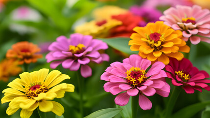 Fototapeta premium How about A vibrant garden scene with a colorful bouquet of flowers in bloom?