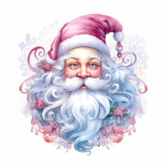 Christmas Santa Claus in the style of light pink watercolor on white background