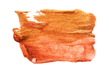 Bronze colored brush stroke isolated on white background. Red brown abstract stroke. Colorful watercolor brush stroke.