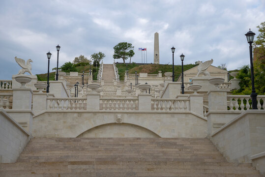 KERCH, CRIMEA- MAY 19, 2024: The Great Mithridatic Staircase on a cloudy morning. Kerch. Crimea