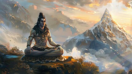 Shiva in Meditation Amidst Majestic Mountains