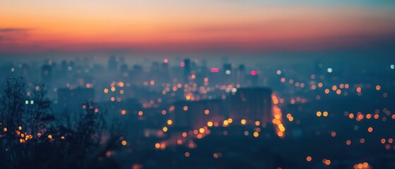 Fototapeta premium Out-of-focus Cityscape at Dusk with Warm Glow