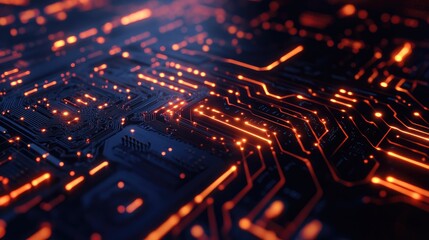 Glowing digital circuit board with cyber effects