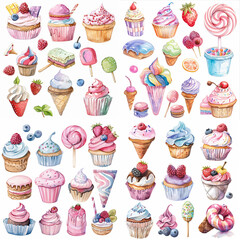 Pastel sweets clipart bundle watercolor