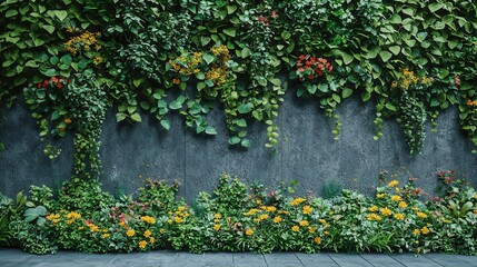Naklejka premium Showcase a living wall filled with meadow plants in an urban setting