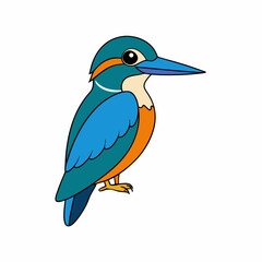 Kingfisher isolated on white background, Kingfisher vector illustration, bird on a branch vector art, Kingfisher silhouette, bird vector icon, Kingfisher on a branch line art, eps