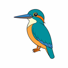 Kingfisher isolated on white background, Kingfisher vector illustration, bird on a branch vector art, Kingfisher silhouette, bird vector icon, Kingfisher on a branch line art, eps