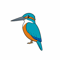Kingfisher isolated on white background, Kingfisher vector illustration, bird on a branch vector art, Kingfisher silhouette, bird vector icon, Kingfisher on a branch line art, eps