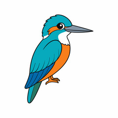 Kingfisher isolated on white background, Kingfisher vector illustration, bird on a branch vector art, Kingfisher silhouette, bird vector icon, Kingfisher on a branch line art, eps