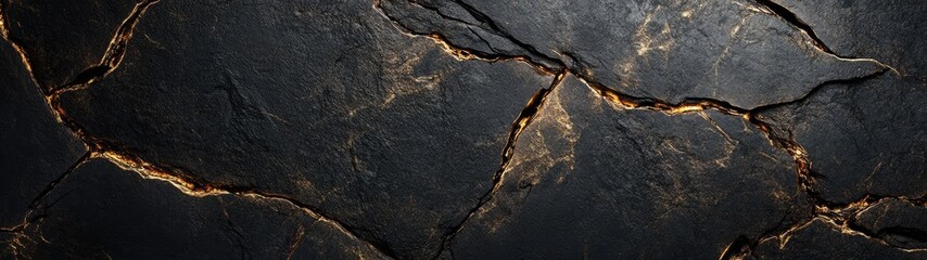 Super Ultrawide Rough Dark Black Stone Rock Texture With Gold Veins Backdrop