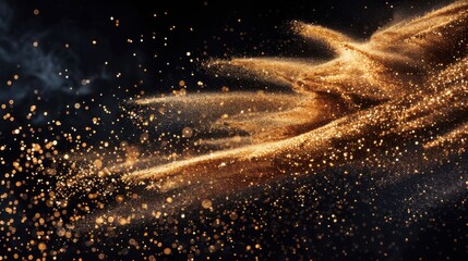 Explosive Sand Particles Collision in Mid-Air on Black Background