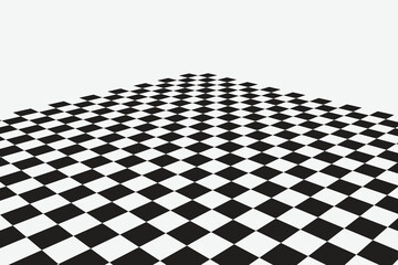 Graphic grid perspective chess background. Black silhouette on a white background.