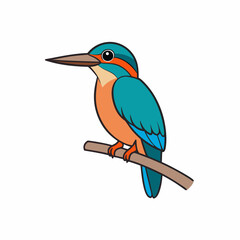 Kingfisher isolated on white background, Kingfisher vector illustration, bird on a branch vector art, Kingfisher silhouette, bird vector icon, Kingfisher on a branch line art, eps