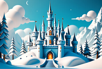 render snow castle depicted detailed whimsical style