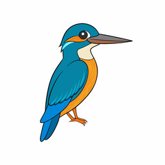 Kingfisher isolated on white background, Kingfisher vector illustration, bird on a branch vector art, Kingfisher silhouette, bird vector icon, Kingfisher on a branch line art, eps