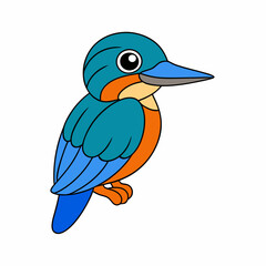Kingfisher isolated on white background, Kingfisher vector illustration, bird on a branch vector art, Kingfisher silhouette, bird vector icon, Kingfisher on a branch line art, eps