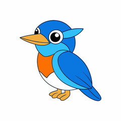 Kingfisher isolated on white background, Kingfisher vector illustration, bird on a branch vector art, Kingfisher silhouette, bird vector icon, Kingfisher on a branch line art, eps