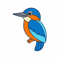 Kingfisher isolated on white background, Kingfisher vector illustration, bird on a branch vector art, Kingfisher silhouette, bird vector icon, Kingfisher on a branch line art, eps