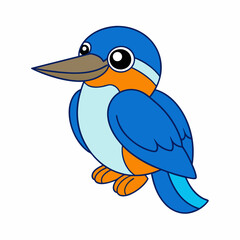 Kingfisher isolated on white background, Kingfisher vector illustration, bird on a branch vector art, Kingfisher silhouette, bird vector icon, Kingfisher on a branch line art, eps