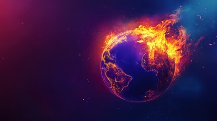 Obraz premium Burning Planet Earth depicting climate change crisis - Global Warming - Fire and Flames 