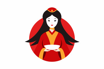Vector design of a brand logo long hair chinese costume beauty on white background