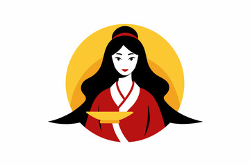 Vector design of a brand logo long hair chinese costume beauty on white background