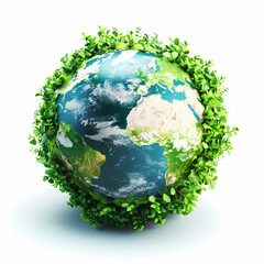 Green world map. 3D forest shape of world map isolated on white background. World map green planet earth day or environment day concept