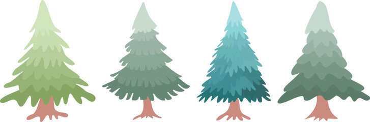 Obraz premium Cute Pine Tree vector set cute cartoon style.