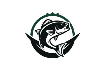  Fishing logo bass fish with template vector art illustration 