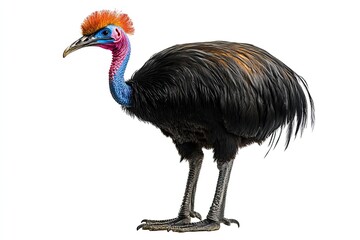 Obraz premium Cassowary standing and preening isolated on a white background